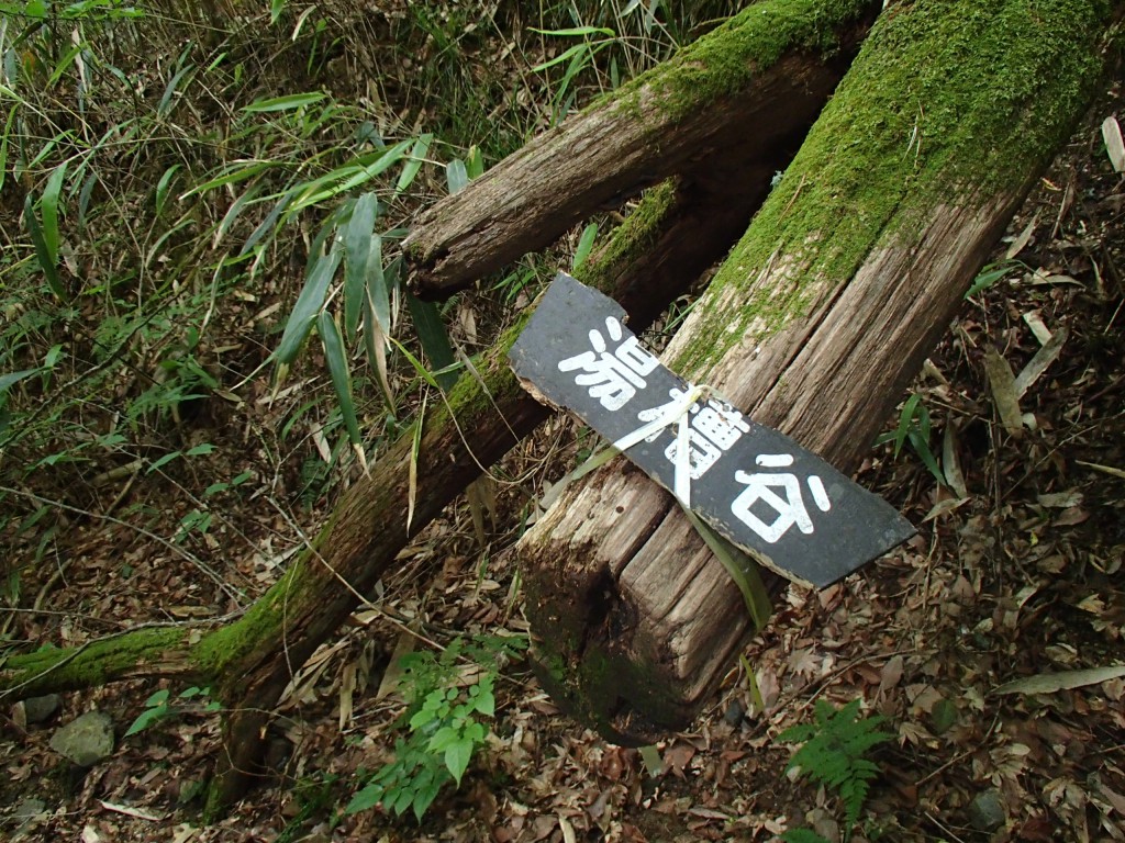 倒木にあった湯槽谷標識